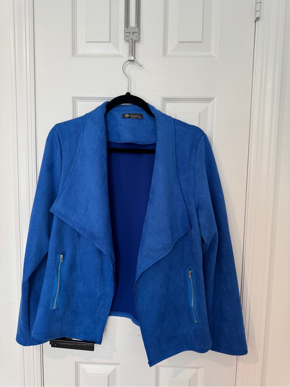 PrettyGarden Cobalt Blue Faux Suede Open Front Jacket – Size M